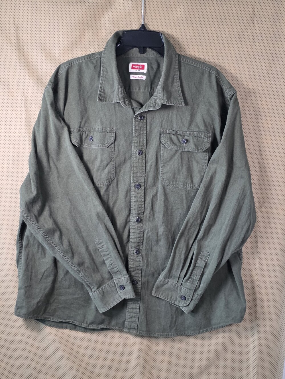 Wrangler Flex for Comfort Men’s 3XL Olive Green Long Sleeve Button Up Shirt